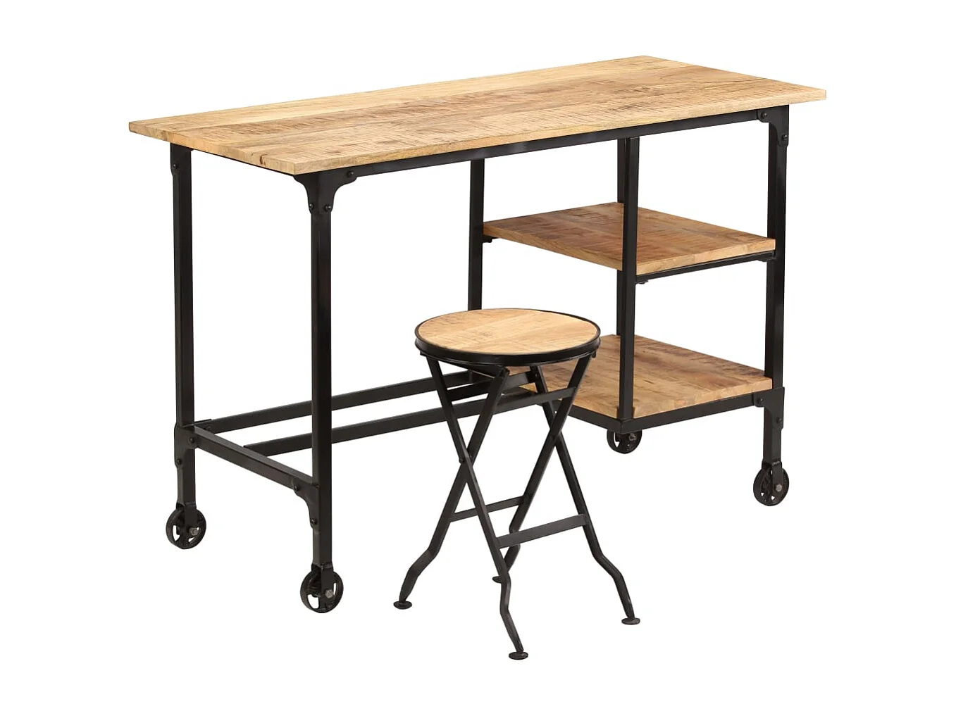Scrivania con sgabello pieghevole Legno massello di mango 115x50x76cm