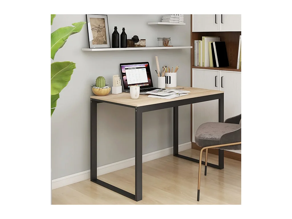 Escritorio de ordenador negro y roble 110x60x73 cm Aglomerado