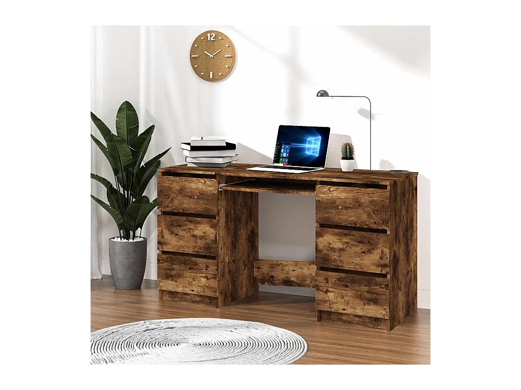 Gerookt eikenhouten bureau 140x50x77 cm, bewerkt hout