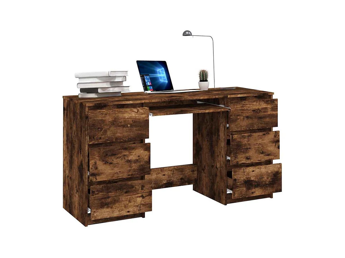 Gerookt eikenhouten bureau 140x50x77 cm, bewerkt hout