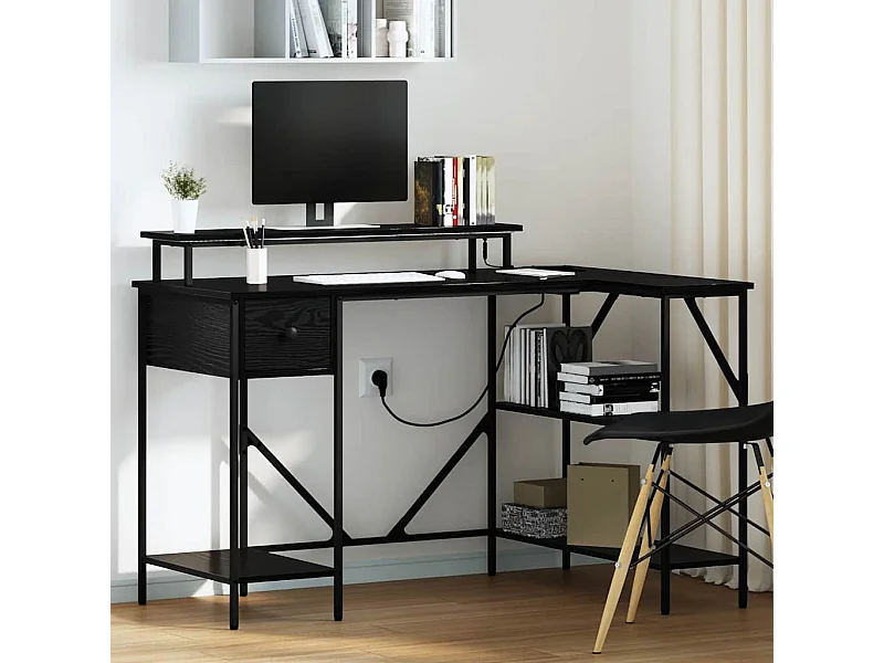 Zwart eiken bureau 120 x 79 x 86,5 cm bewerkt hout