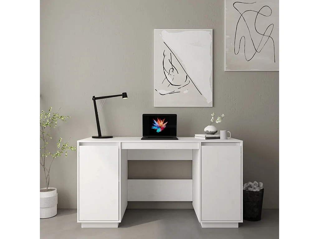 Weißer Schreibtisch 140x50x75 cm massives Kiefernholz