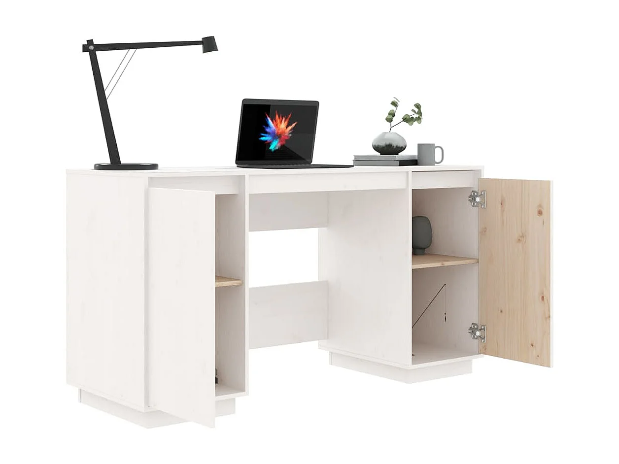 Weißer Schreibtisch 140x50x75 cm massives Kiefernholz