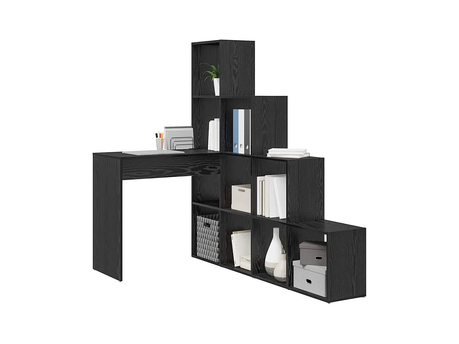 Bureau d'angle avec étagère Chêne noir 101.5 x 149.5 x 149.5 cm
