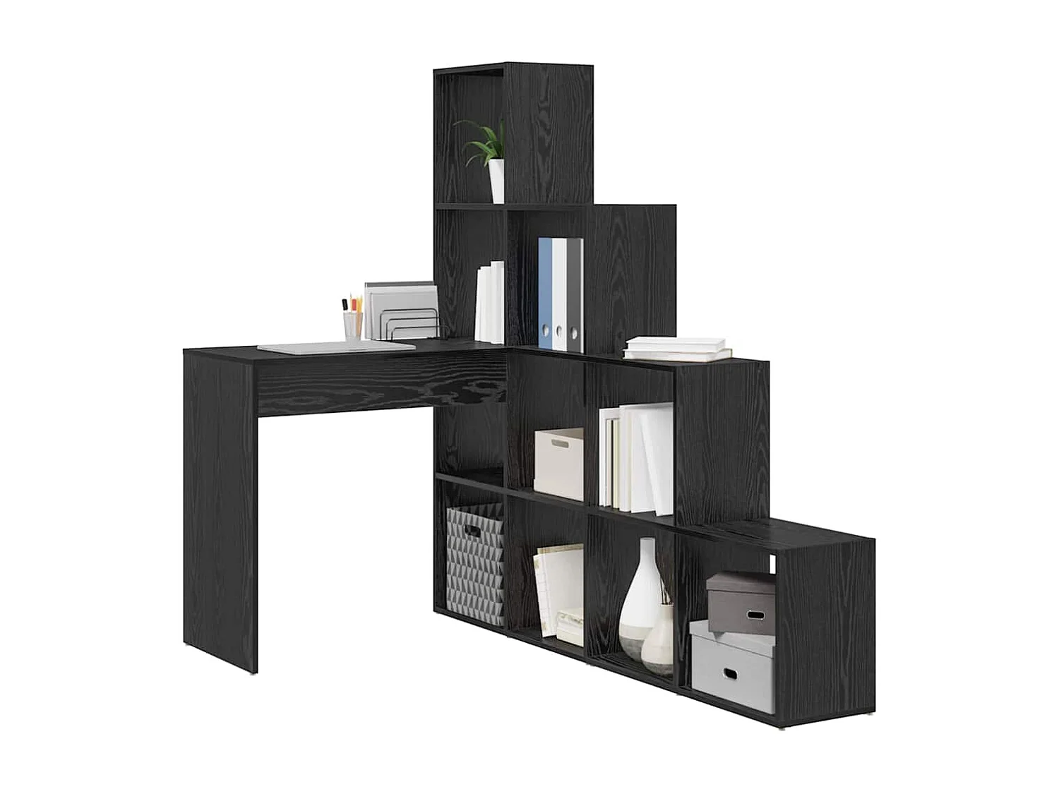 Bureau d'angle avec étagère Chêne noir 101.5 x 149.5 x 149.5 cm
