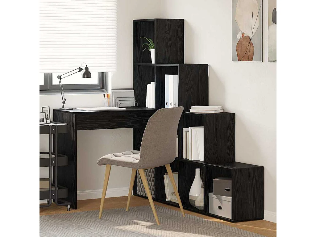 Bureau d'angle avec étagère Chêne noir 101.5 x 149.5 x 149.5 cm