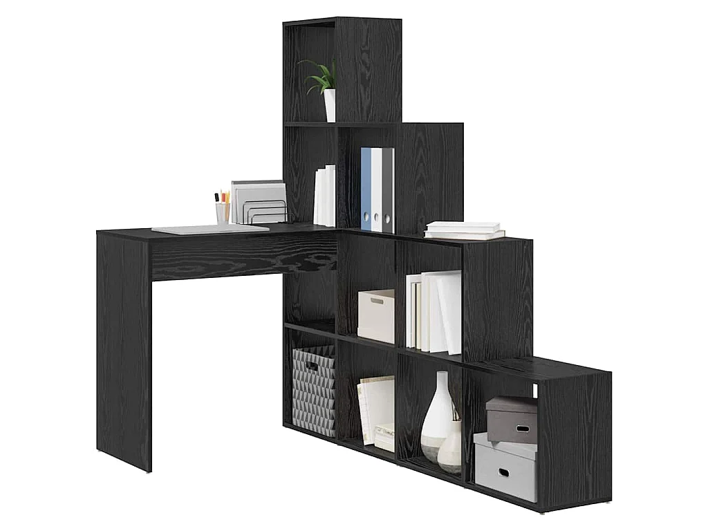 Bureau d'angle avec étagère Chêne noir 101.5 x 149.5 x 149.5 cm