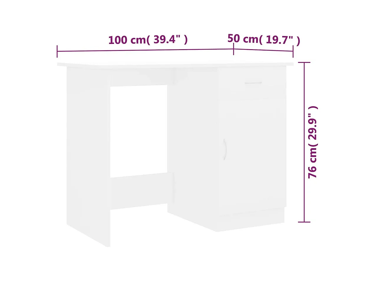 Wit bureau 100x50x76 cm bewerkt hout