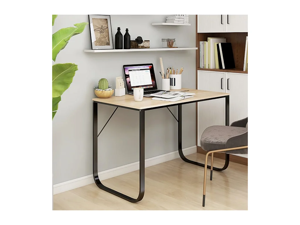 Zwart en eiken computerbureau 110x60x73 cm Spaanplaat