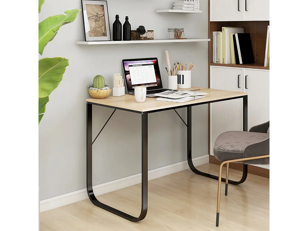 Bureau d'ordinateur Noir et chêne 110x60x73 cm Aggloméré