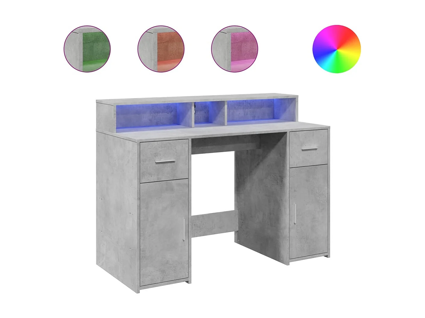 Scrivania grigio cemento e luci a LED 120x55x91cm in legno ingegnerizzato