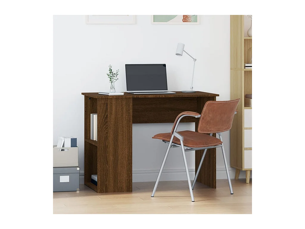 Bruin eiken bureau 100x55x75 cm bewerkt hout