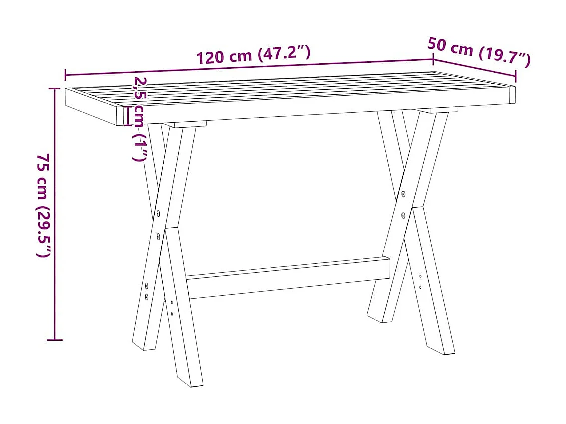 Scrivania NOAIN con gambe a X 120x50x75 cm in legno massello di pino