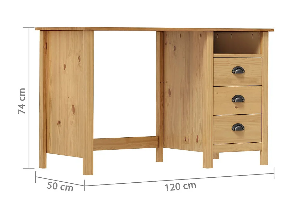 Hill bureau met 3 laden 120x50x74 cm Massief grenen