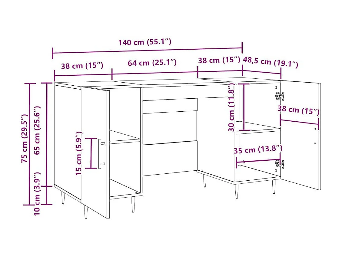Bureau chêne artisanal 140 x 50 x 75 cm Bois d'ingénierie