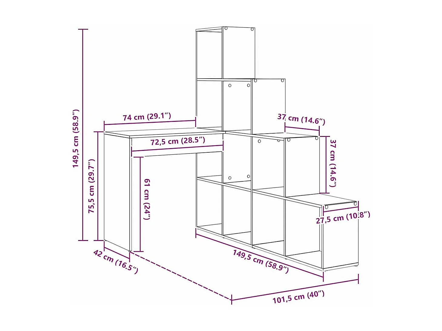 Bureau d'angle Sonoma gris 101.5 x 149.5 x 149.5 cm