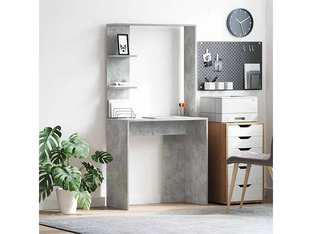 Bureau Gris béton 78.5 x 37 x 154.5 cm Bois d'ingénierie