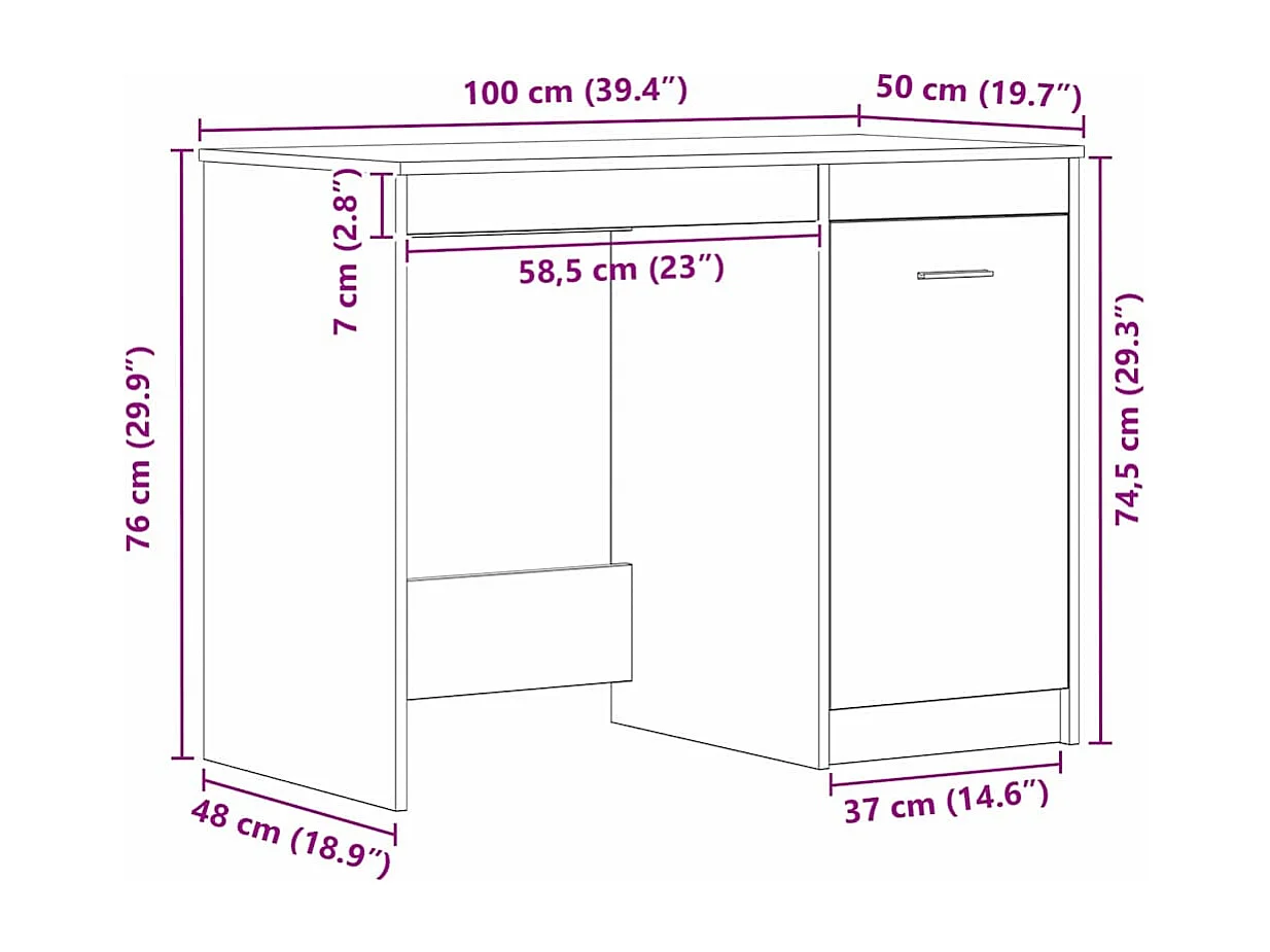 Bureau Chêne noir 100 x 50 x 76 cm Bois d'ingénierie