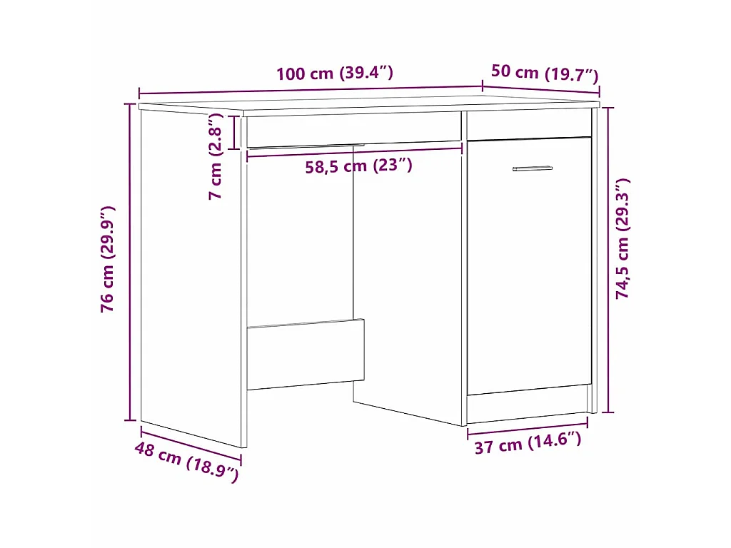 Schreibtisch aus schwarzer Eiche, 100 x 50 x 76 cm, Holzwerkstoff
