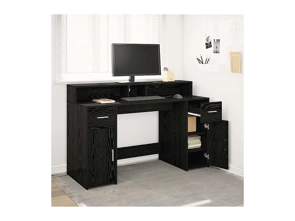 Bureau avec porte Chêne noir 140 x 55 x 91 cm Bois d'ingénierie