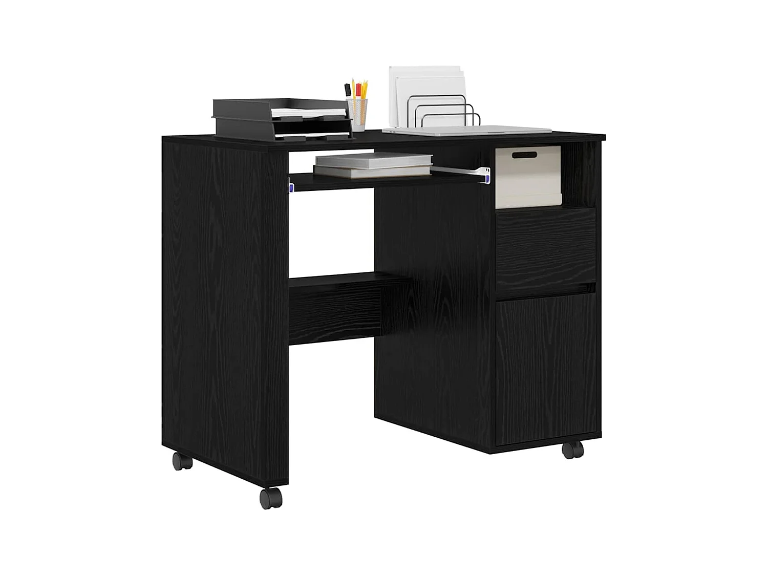 Scrivania con ruote e cassetto Rovere nero 91 x 50 x 77 cm