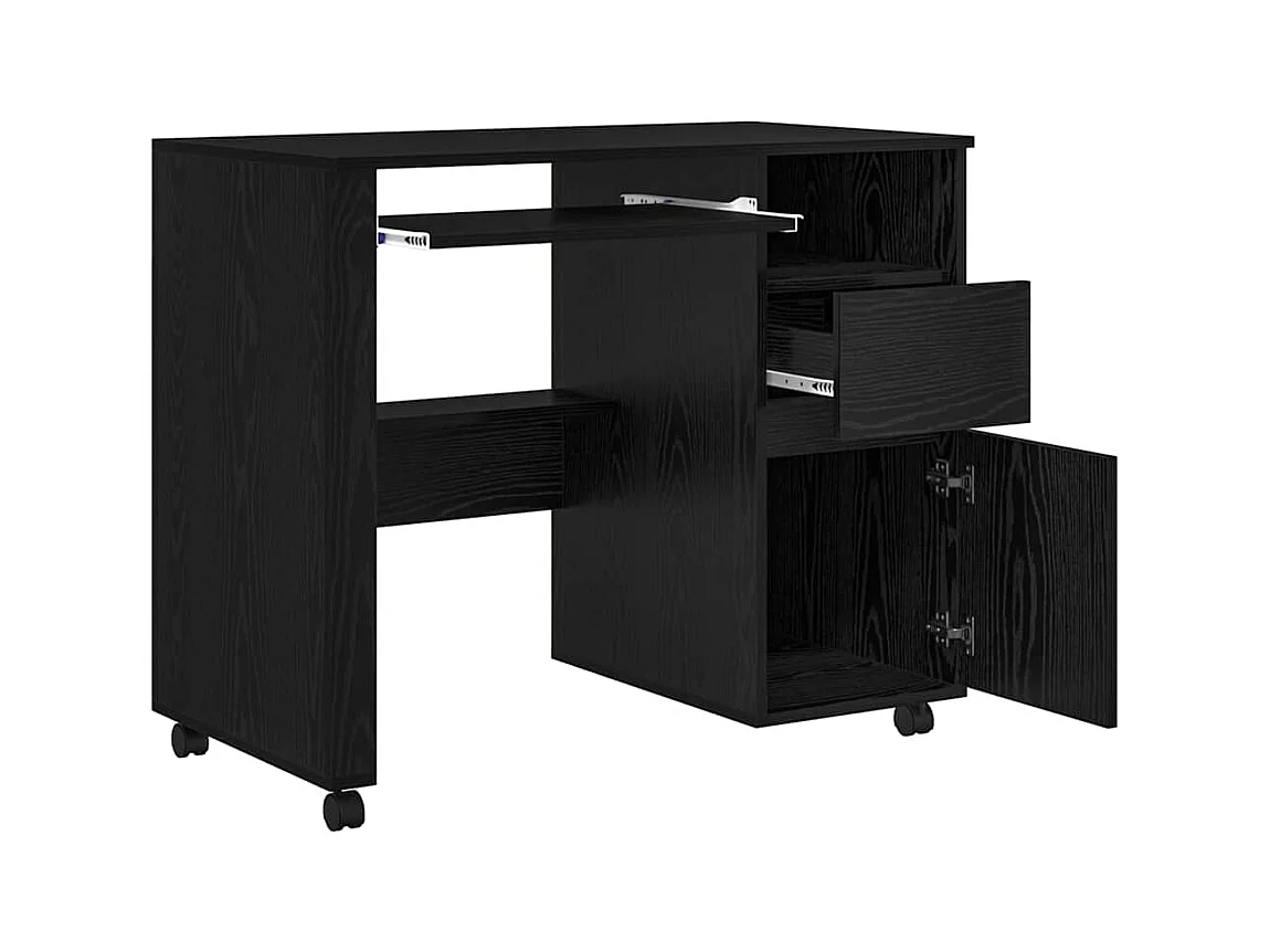 Scrivania con ruote e cassetto Rovere nero 91 x 50 x 77 cm