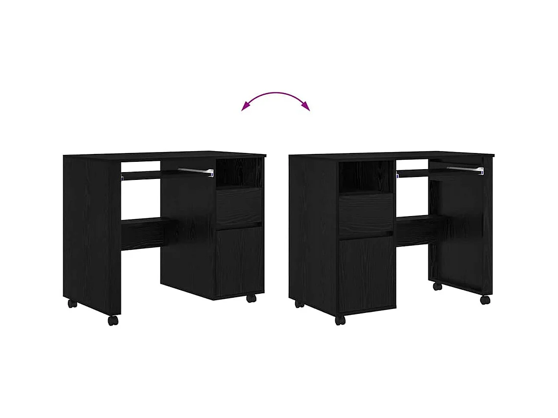 Scrivania con ruote e cassetto Rovere nero 91 x 50 x 77 cm