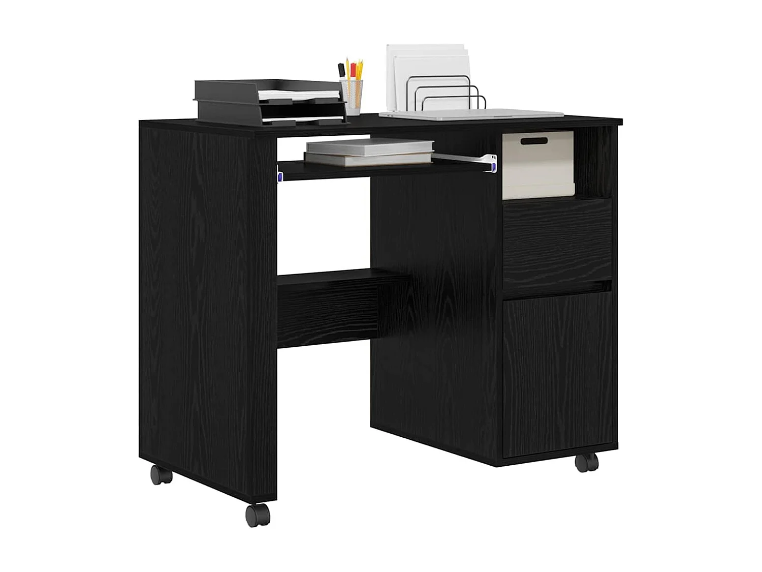 Bureau avec roulettes avec tiroir Chêne noir 91 x 50 x 77 cm