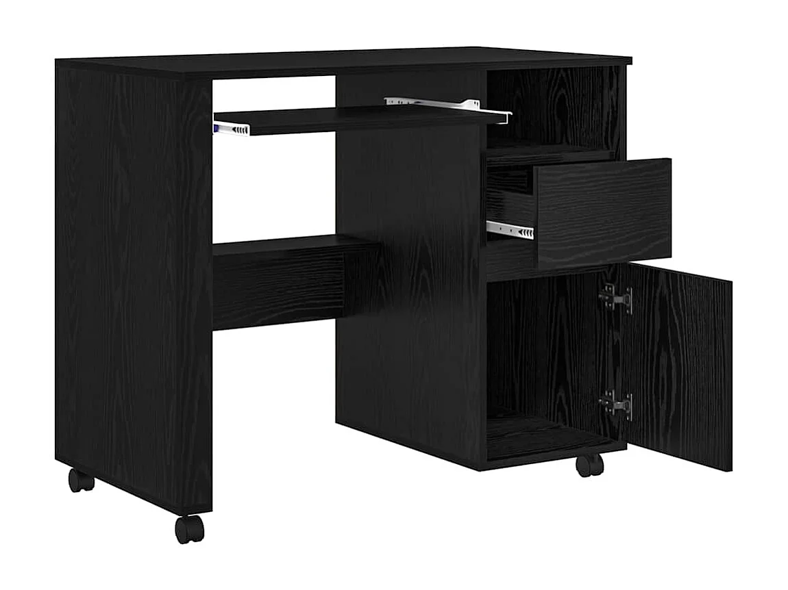 Bureau avec roulettes avec tiroir Chêne noir 91 x 50 x 77 cm
