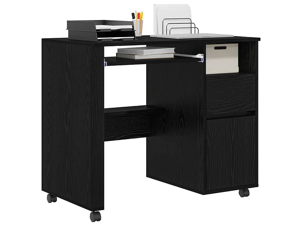 Bureau avec roulettes avec tiroir Chêne noir 91 x 50 x 77 cm