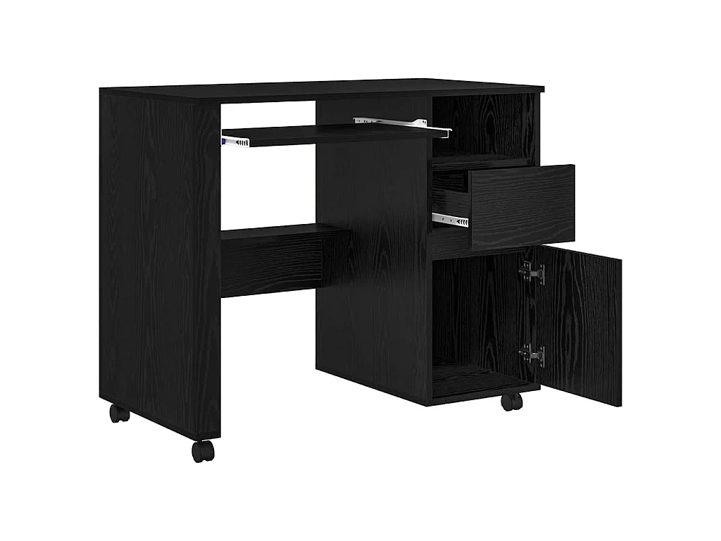 Bureau avec roulettes avec tiroir Chêne noir 91 x 50 x 77 cm