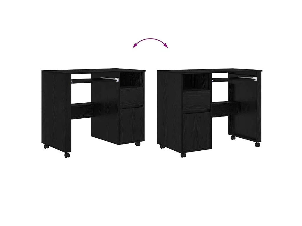 Bureau avec roulettes avec tiroir Chêne noir 91 x 50 x 77 cm
