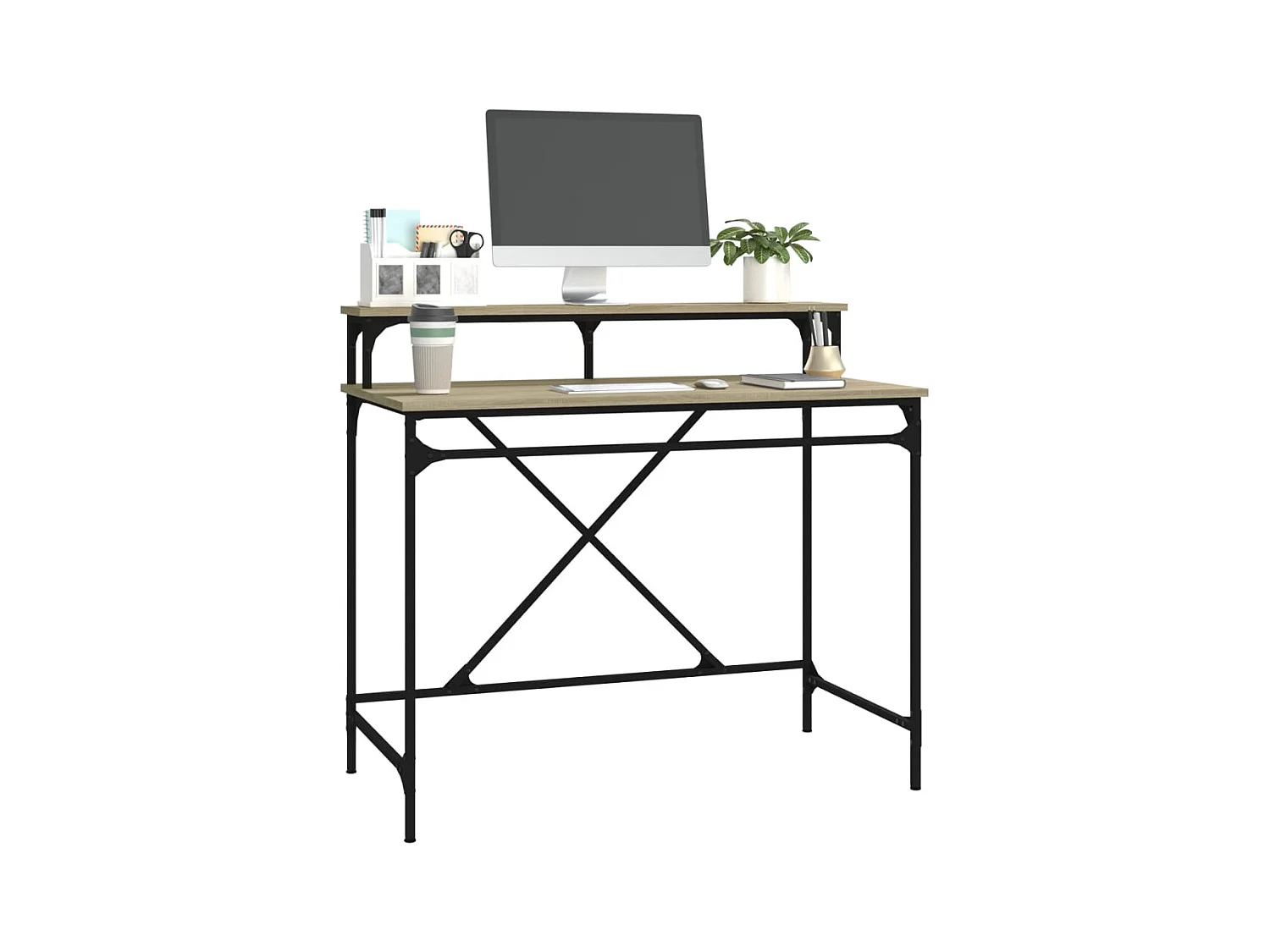 Sonoma eiken bureau 100x50x90 cm bewerkt hout en ijzer