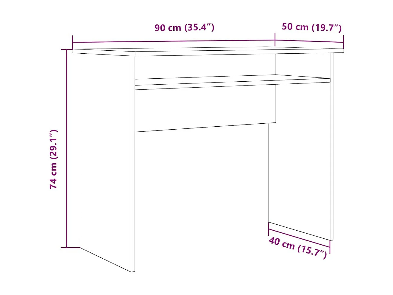 Bureau chêne artisanal 90x50x74 cm bois d'ingénierie
