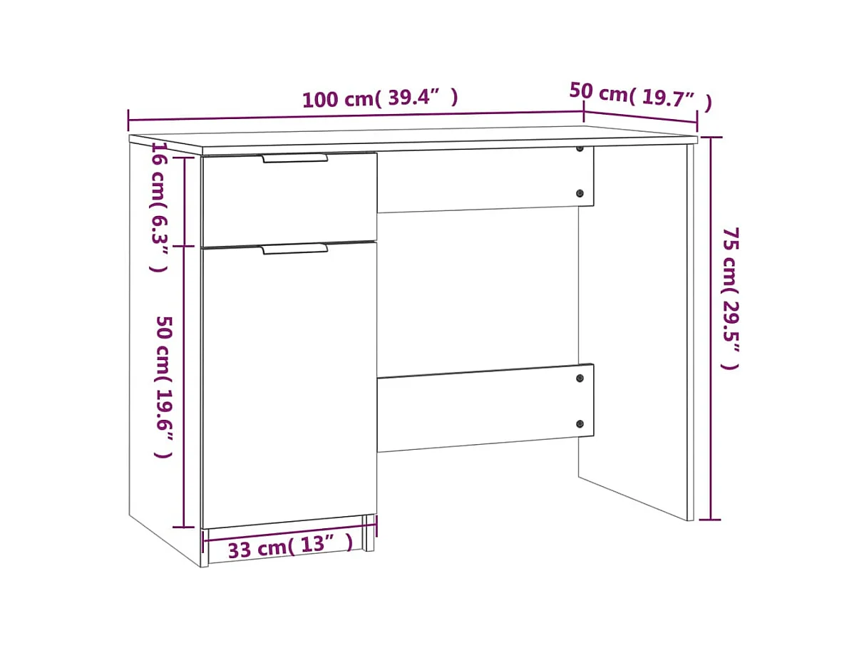 Wit bureau 100x50x75 cm bewerkt hout