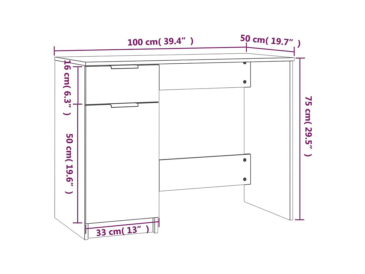 Wit bureau 100x50x75 cm bewerkt hout