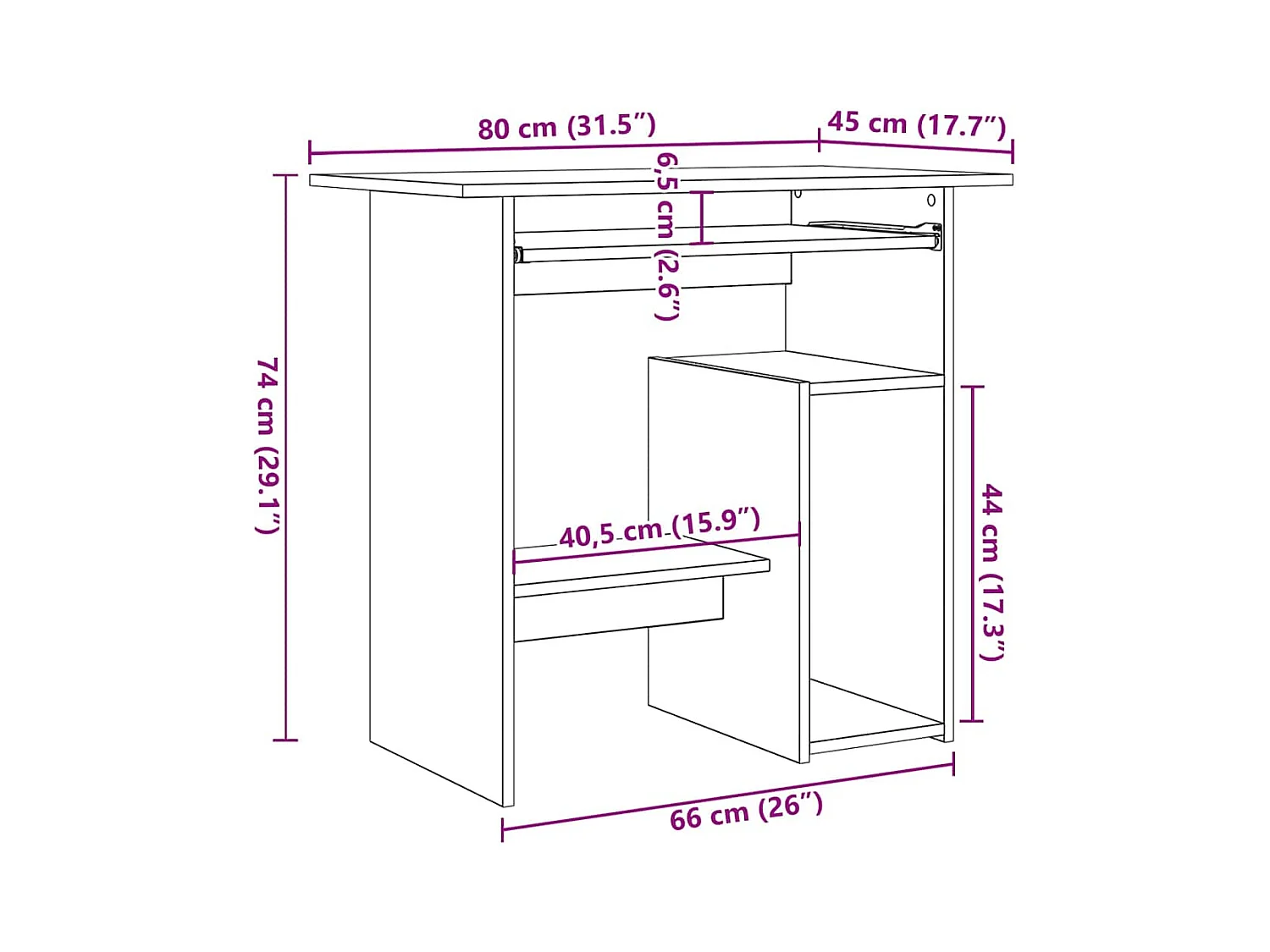 Wit bureau 80x45x74 cm bewerkt hout