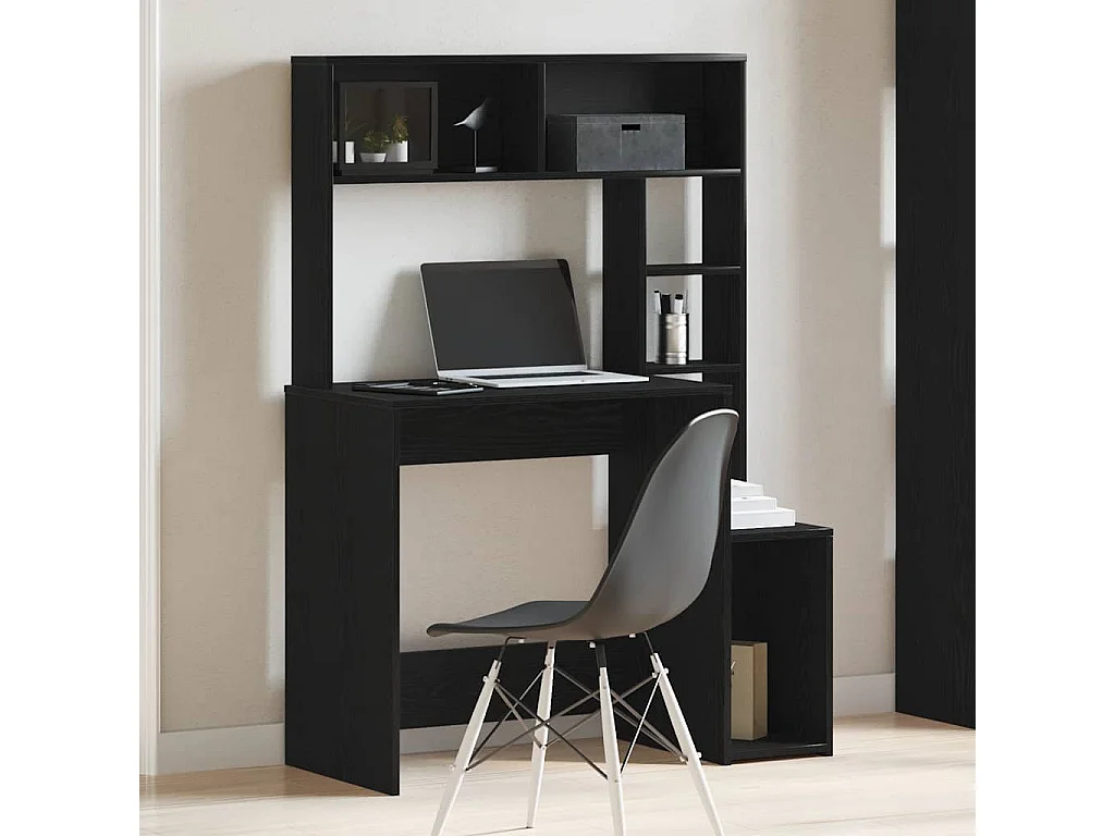 Bureau avec étagères noir 100x45x140 cm bois d'ingénierie