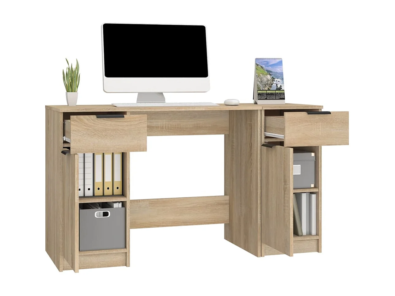 Scrivania con mobile laterale in rovere Sonoma, legno ingegnerizzato