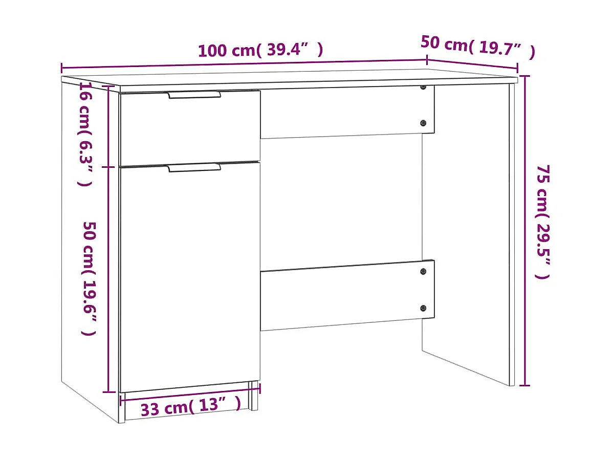 Zwart bureau 100x50x75 cm bewerkt hout
