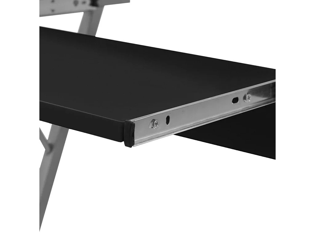 Escritorio compacto para computadora con bandeja para teclado, color negro