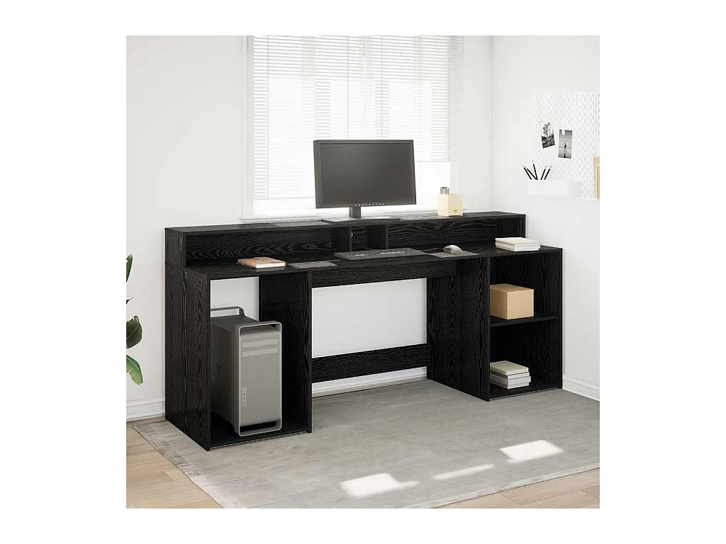 Bureau avec porte Chêne noir 200 x 55 x 91 cm Bois d'ingénierie