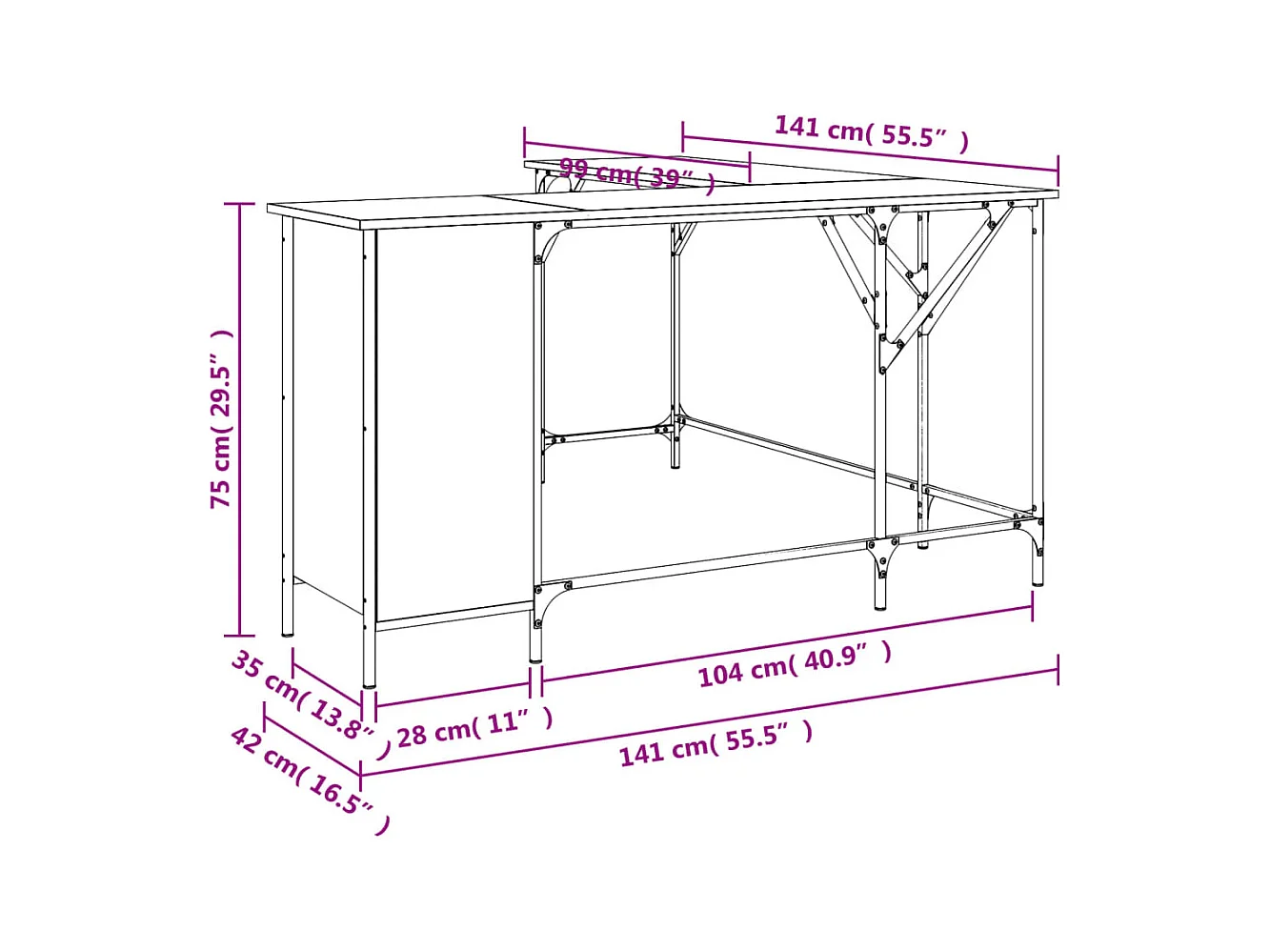 Bureau chêne sonoma 141x141x75 cm bois d'ingénierie