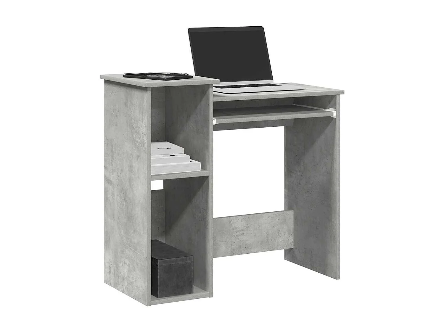 Bureau avec étagères gris béton 84x40x78 cm bois d'ingénierie