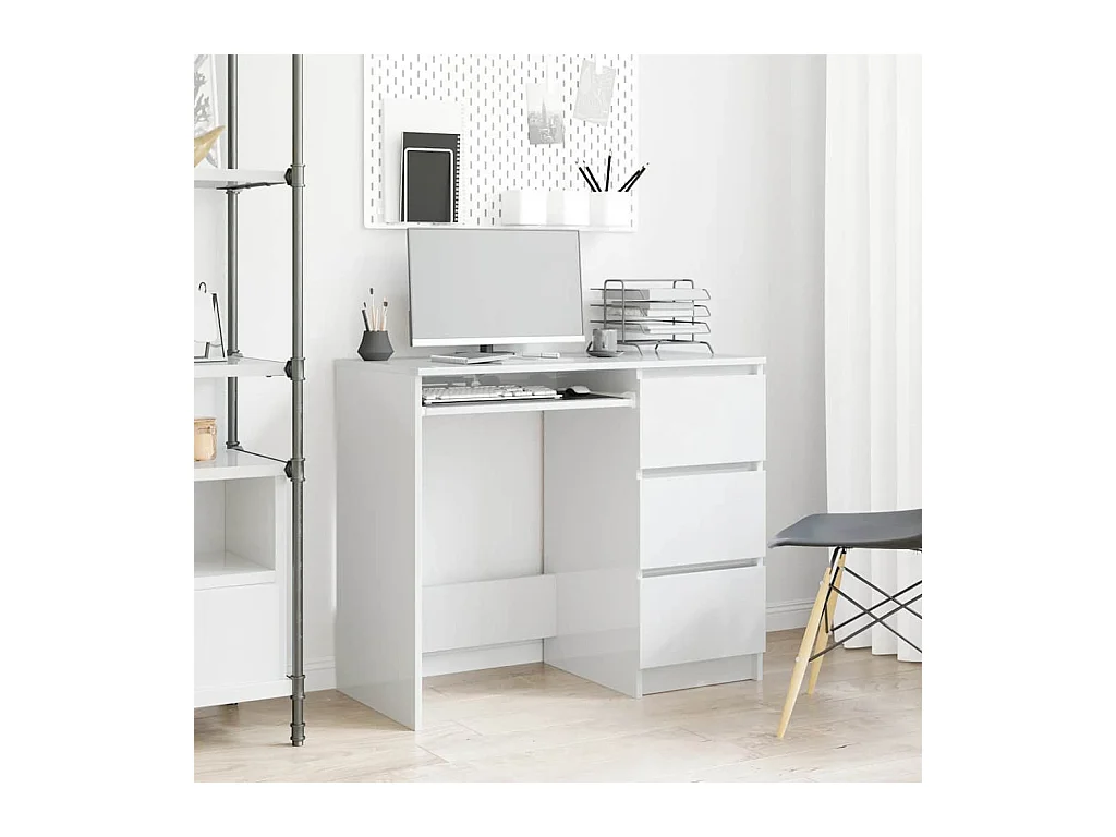 Escritorio Blanco Brillo 90x45x76 cm Madera de Ingeniería