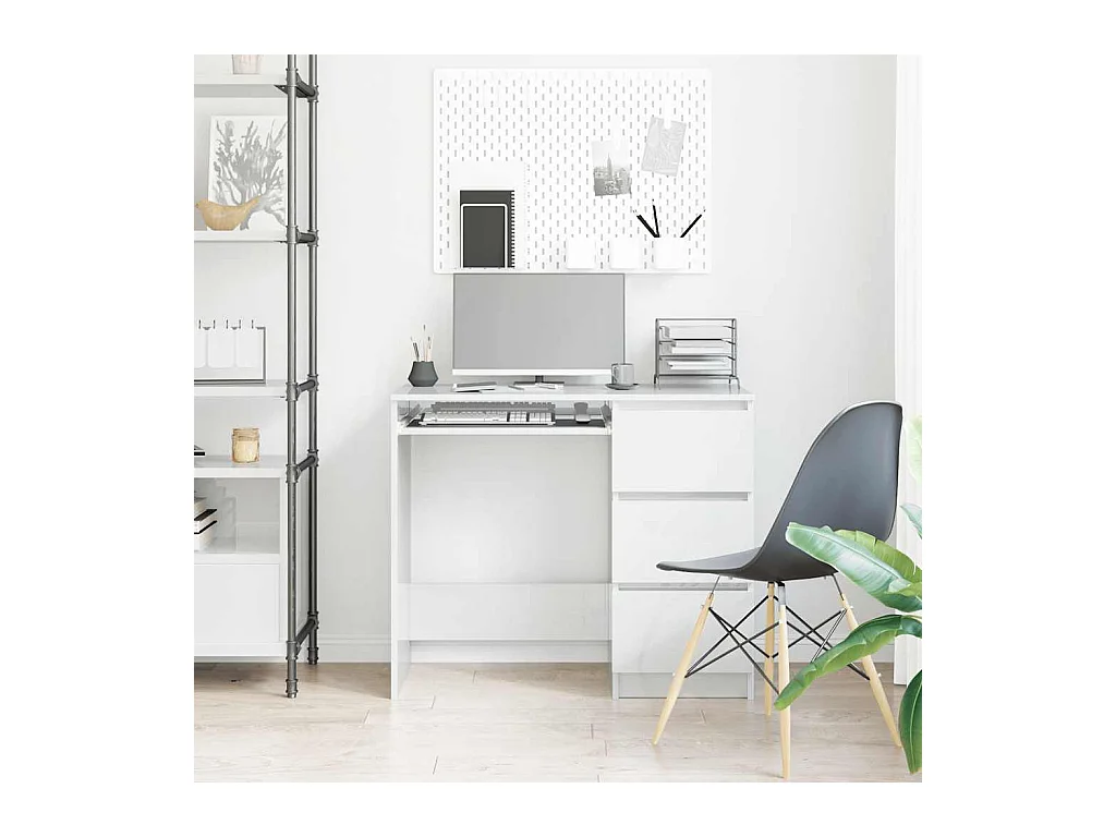 Escritorio Blanco Brillo 90x45x76 cm Madera de Ingeniería