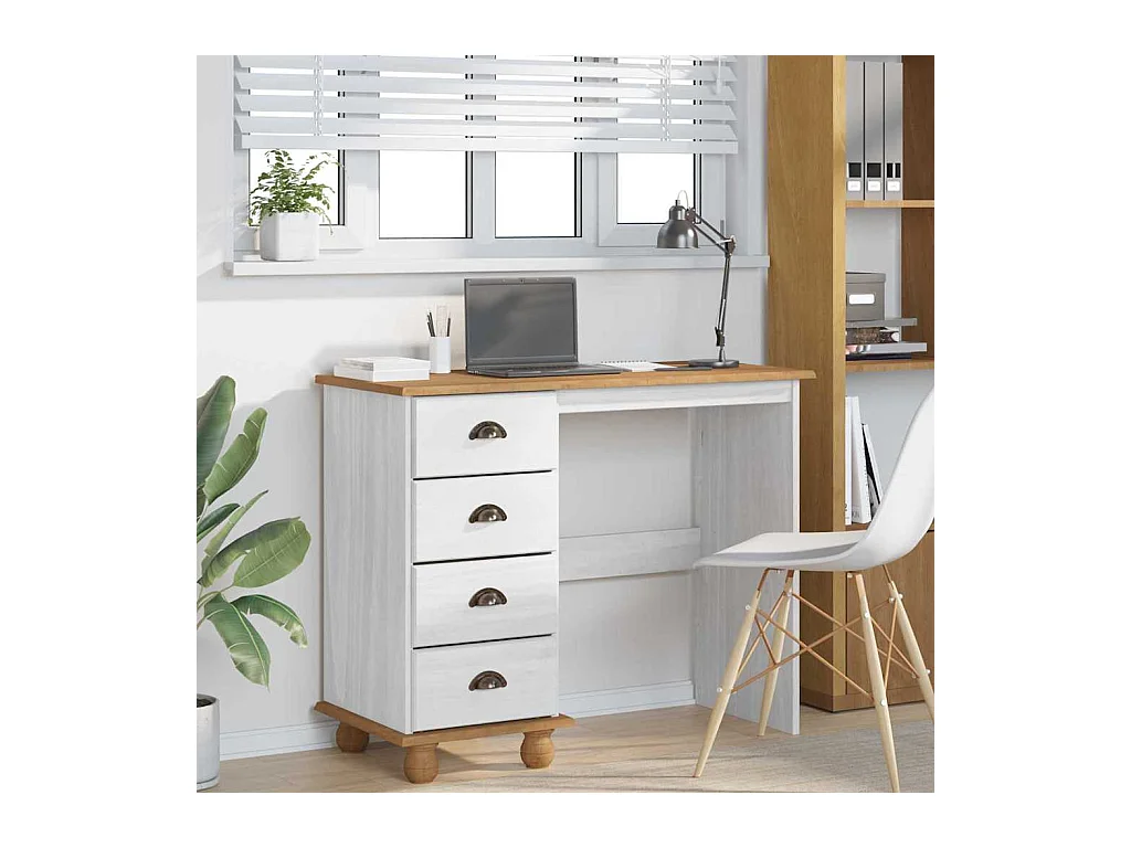 Bureau ASKIM Blanc 95 x 40 x 75 cm Bois massif en pin