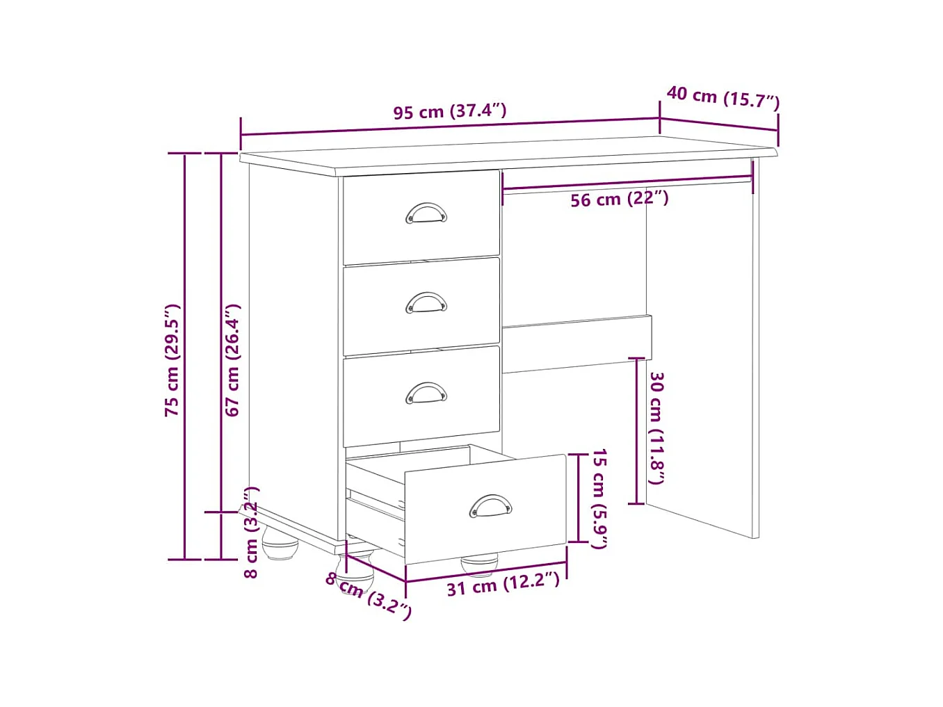 Bureau ASKIM Blanc 95 x 40 x 75 cm Bois massif en pin