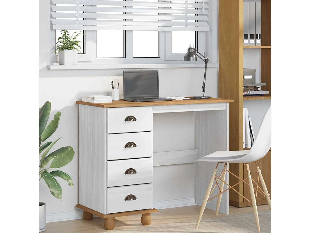 Bureau ASKIM Blanc 95 x 40 x 75 cm Bois massif en pin