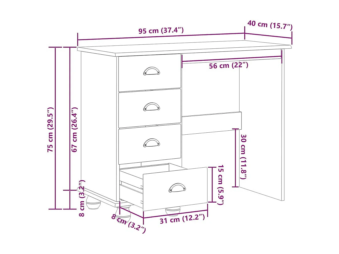 Bureau ASKIM Blanc 95 x 40 x 75 cm Bois massif en pin